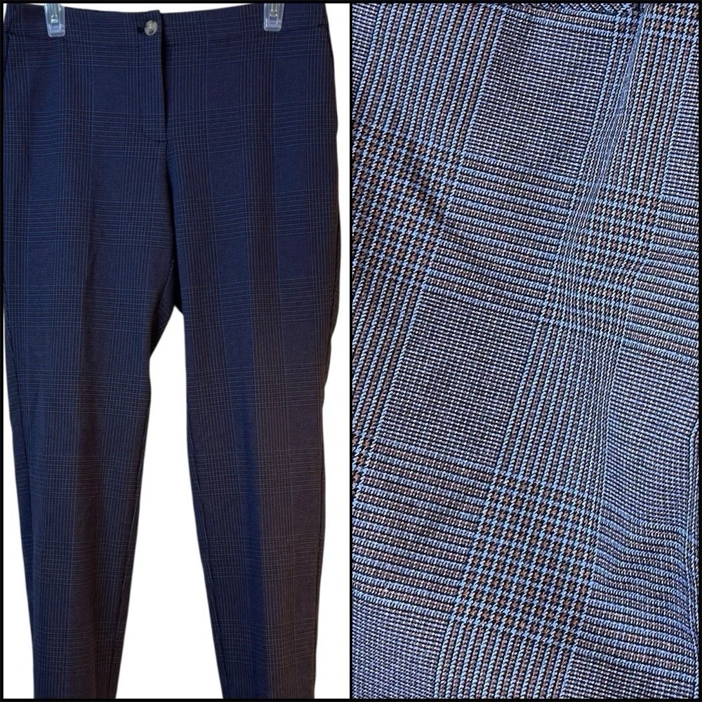 J.Jill Blue Brown Glen Plaid Ankle Trousers 8P Elastic Back Preppy Mod